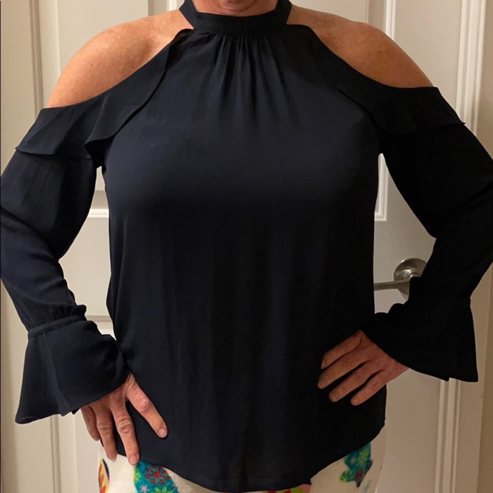 Navy blue cold shoulder shirt
